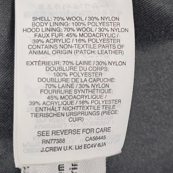 J.Crew‎ Womens 2 Italian Wool Hooded Tailored Coat Black Lined Gold Accents Warm - Picture 10 of 15